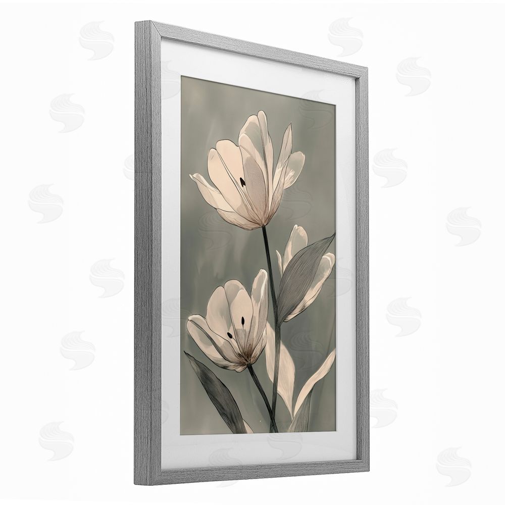 Annabelle Hall Times Three Budding Flowers Gray Framed Print Under Glass Art