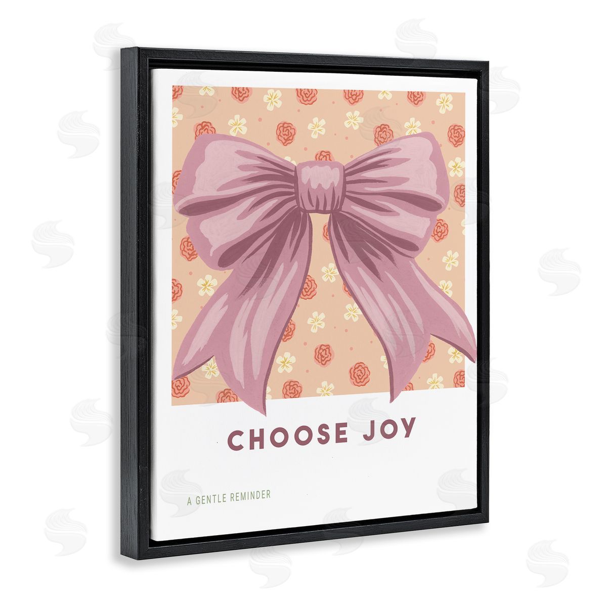 Courtney Haley Choose Joy Bow with Florals Black Floating Frame Canvas Wall Art Print