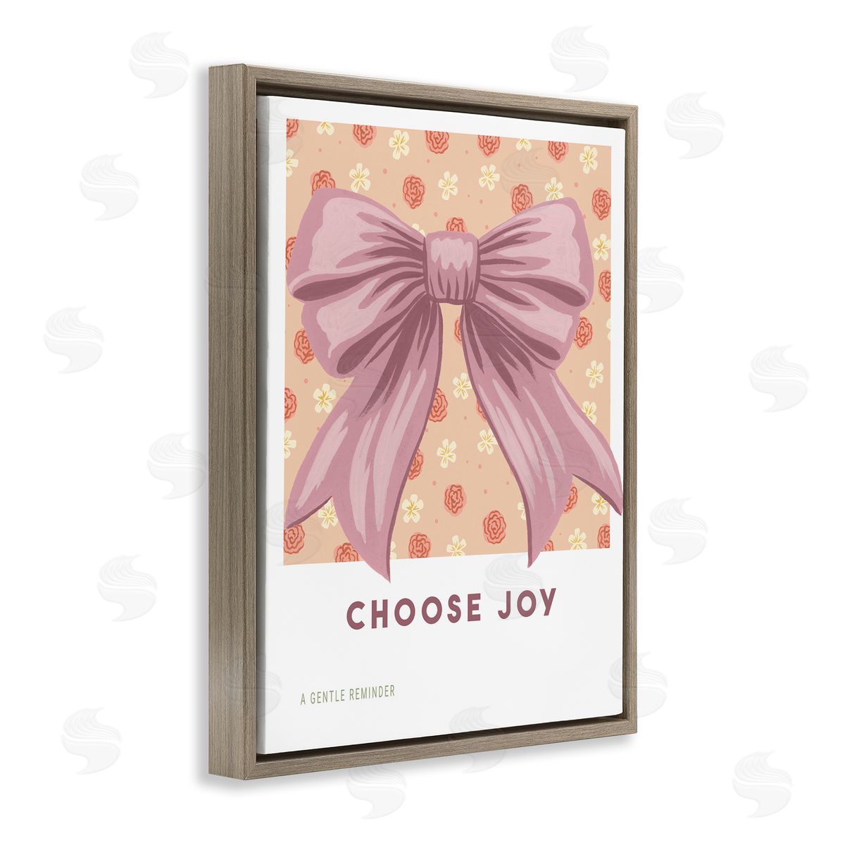 Courtney Haley Choose Joy Bow with Florals Brown Floating Frame Canvas Art Print