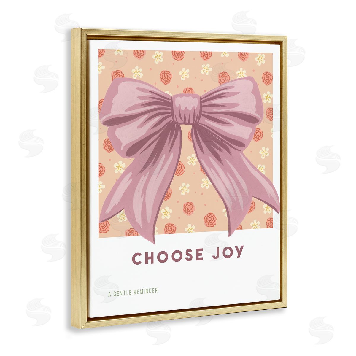 Courtney Haley Choose Joy Bow with Florals Gold Floating Frame Canvas Art Print