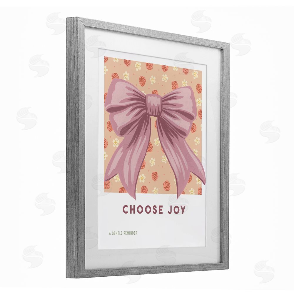 Courtney Haley Choose Joy Bow with Florals Gray Framed Print Under Glass Art