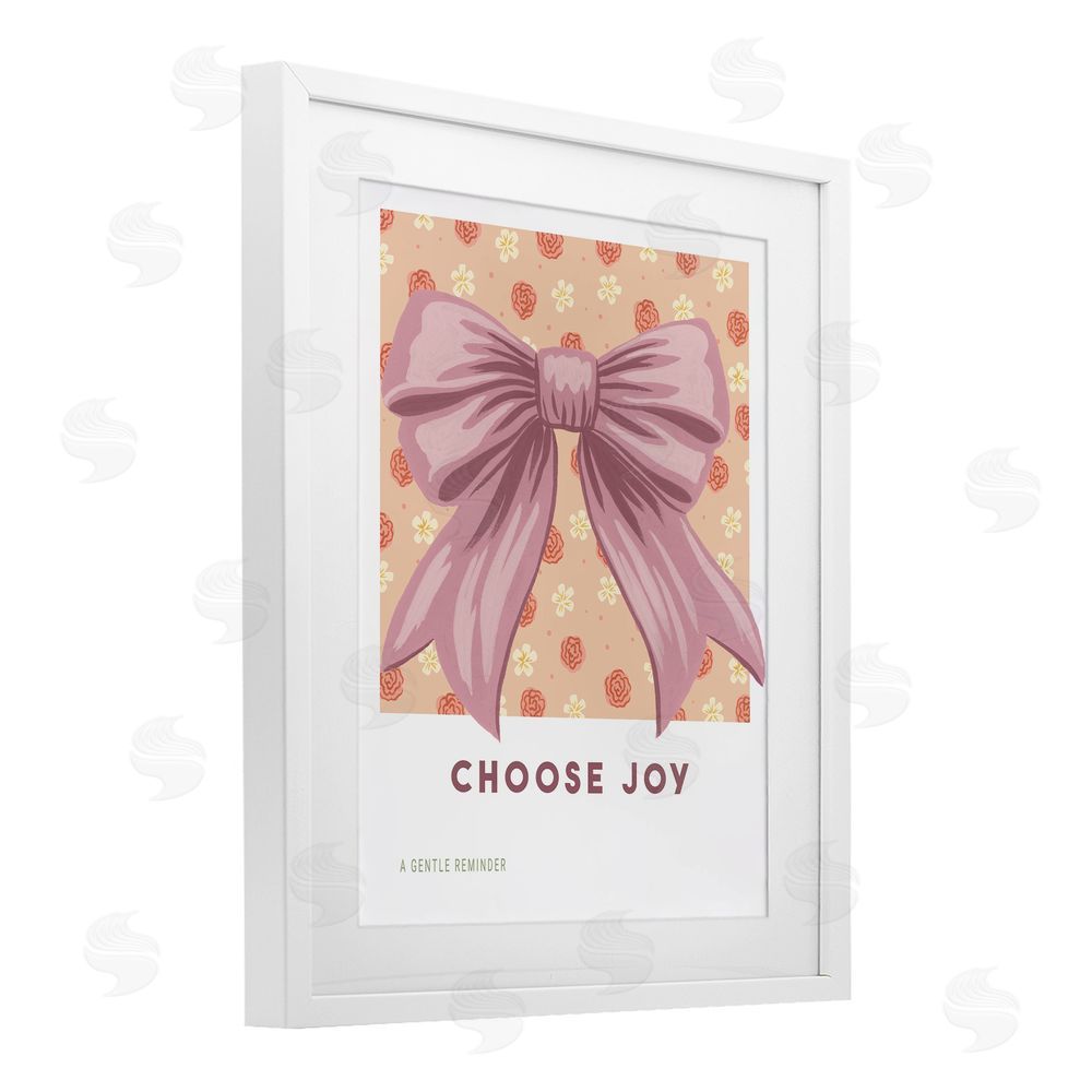 Courtney Haley Choose Joy Bow with Florals White Framed Print Under Glass Art