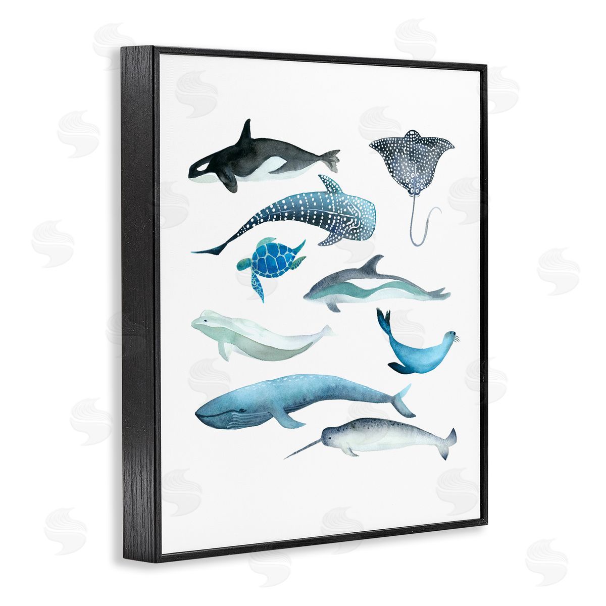 Evelyn Coleman Underwater Creatures in Blues Black Framed Giclee Art Print