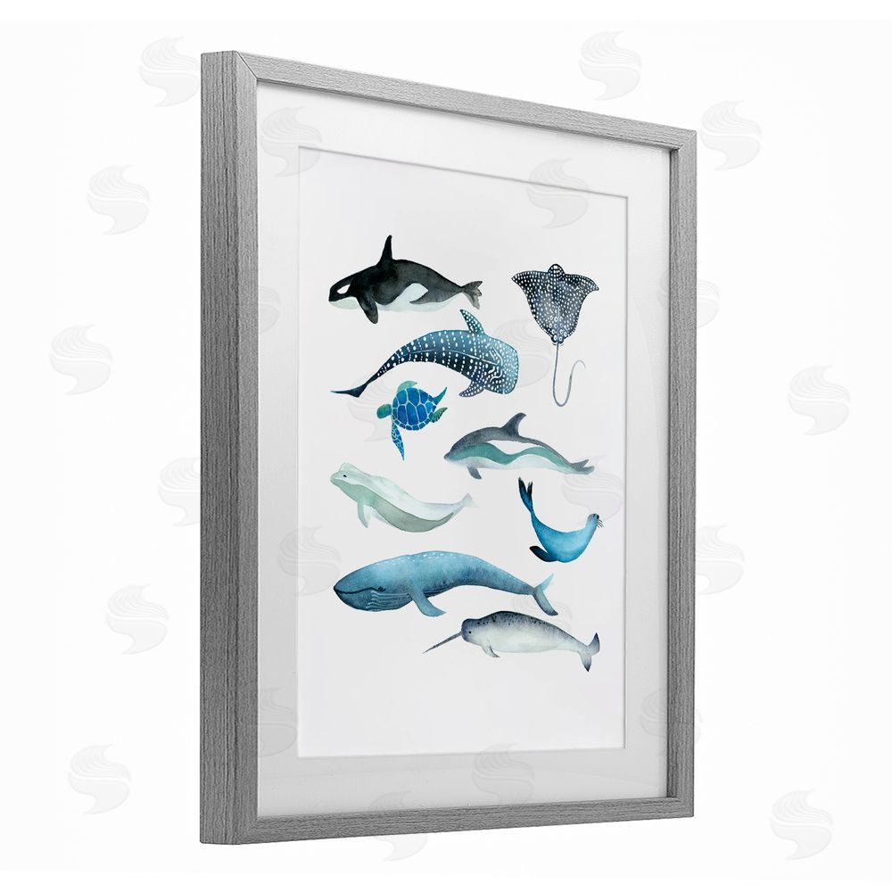 Evelyn Coleman Underwater Creatures in Blues Gray Framed Print Under Glass Art