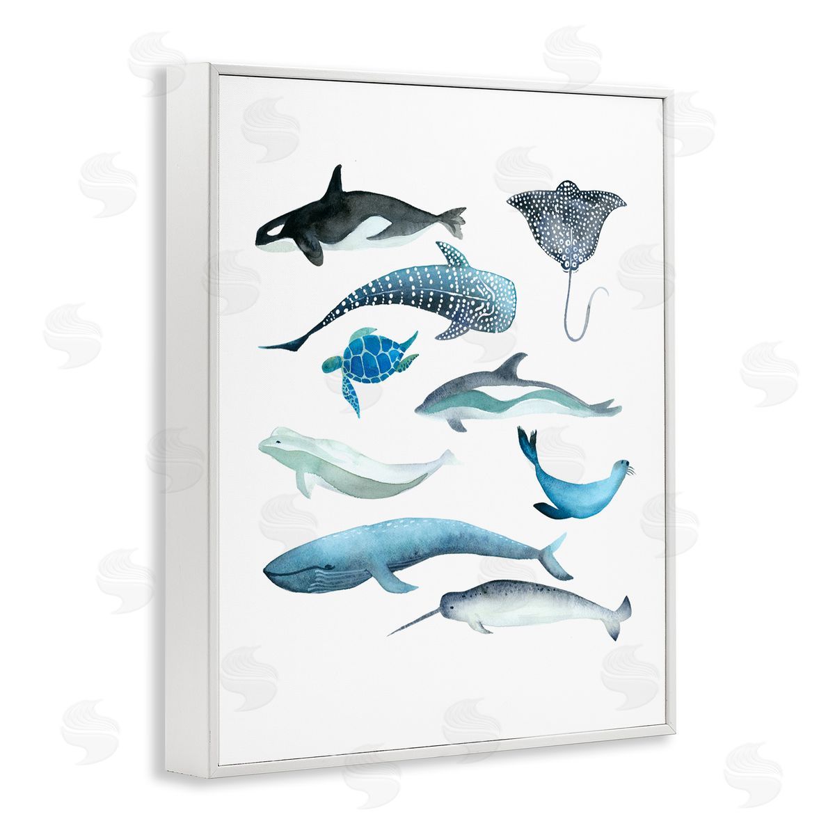 Evelyn Coleman Underwater Creatures in Blues White Frame Giclee Art Print