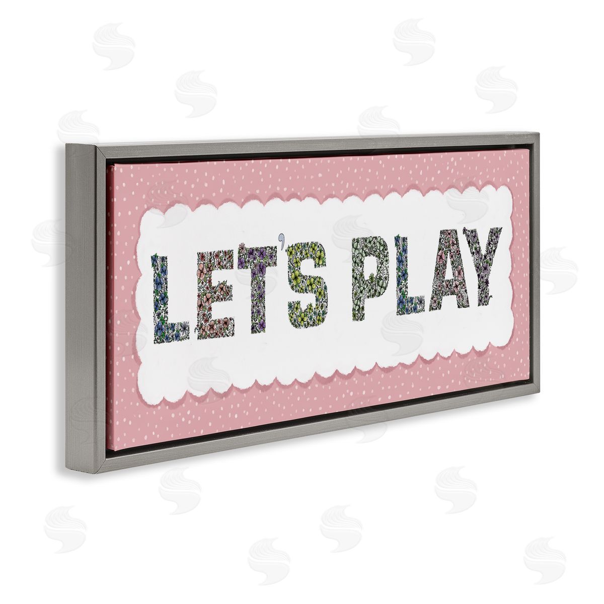 Jennifer Stith Let's Play Floral Pattern Gray Floating Frame Canvas Art Print