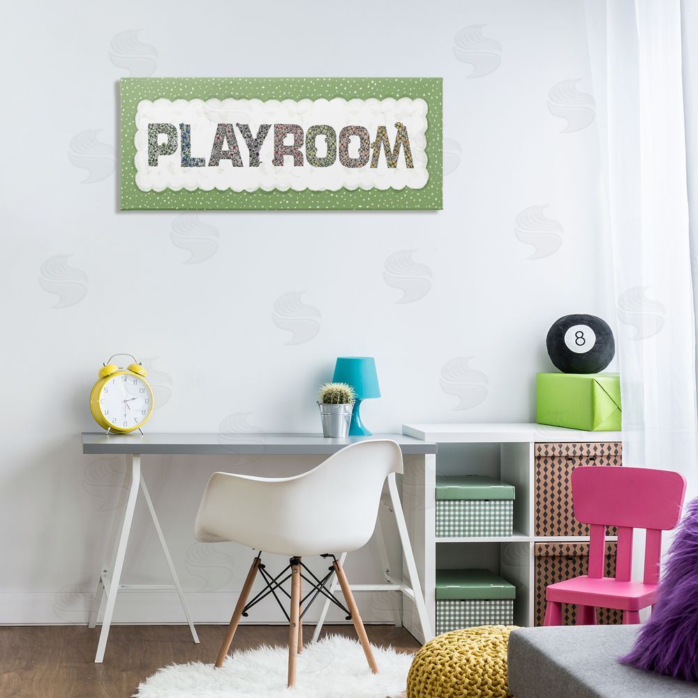 Jennifer Stith Playroom with Green Border Printed Wall Art in Room