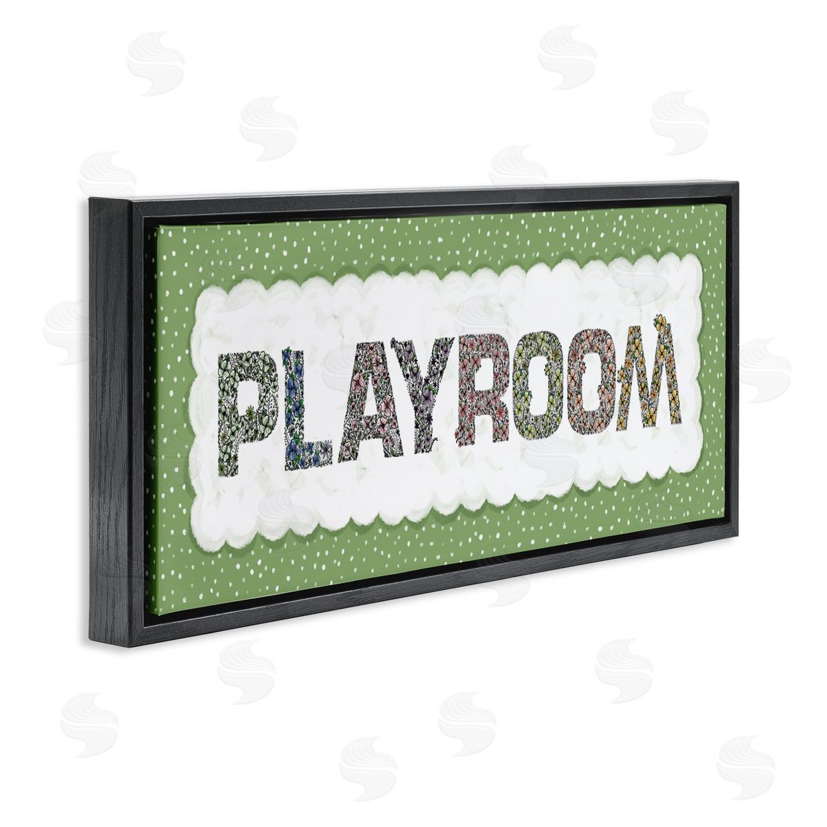 Jennifer Stith Playroom with Green Border Black Floating Frame Canvas Wall Art Print