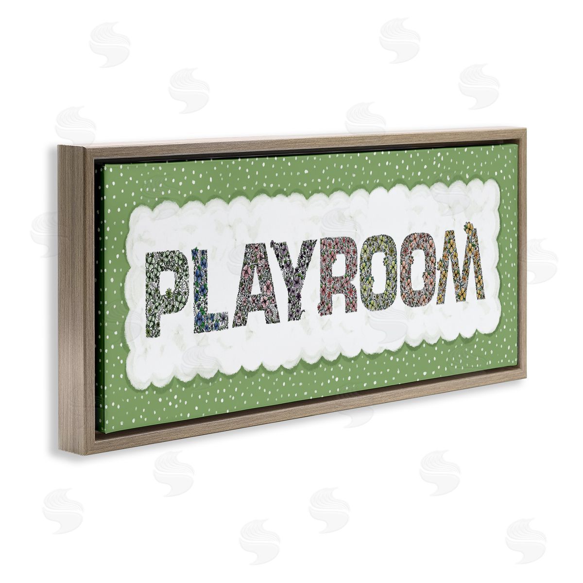Jennifer Stith Playroom with Green Border Brown Floating Frame Canvas Art Print