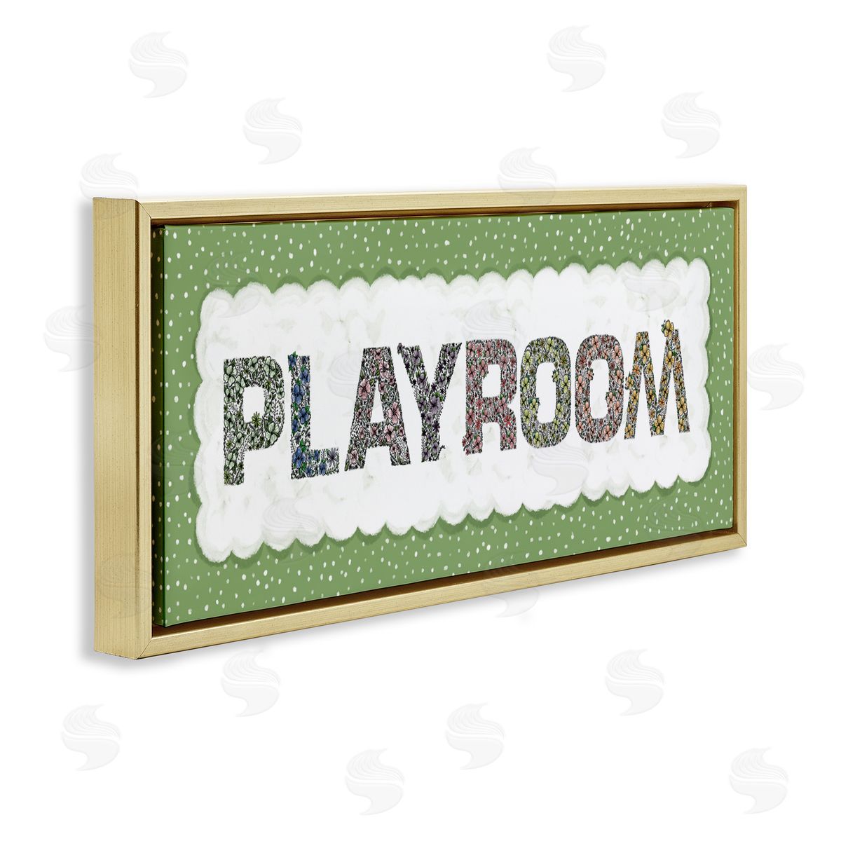 Jennifer Stith Playroom with Green Border Gold Floating Frame Canvas Art Print