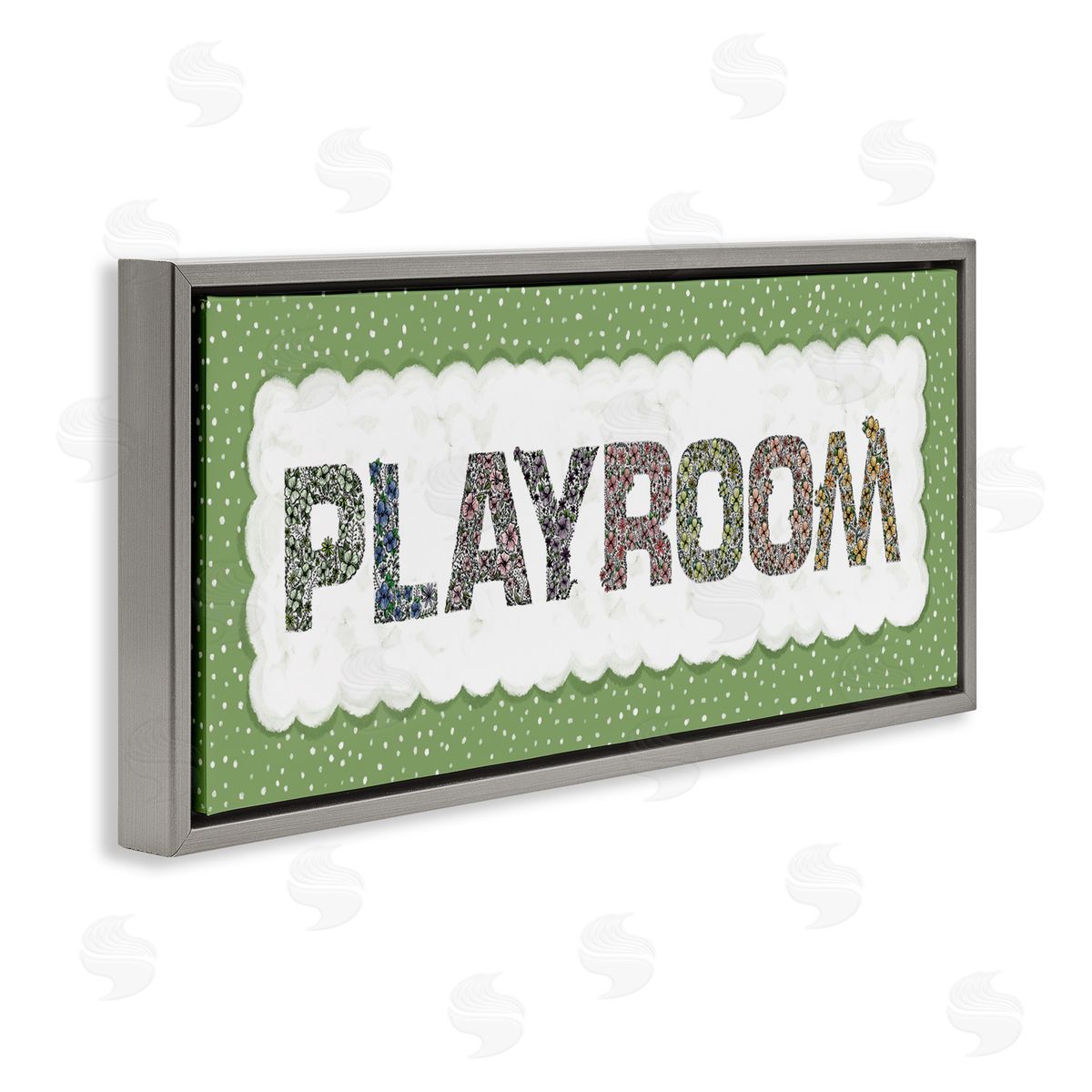 Jennifer Stith Playroom with Green Border Gray Floating Frame Canvas Art Print