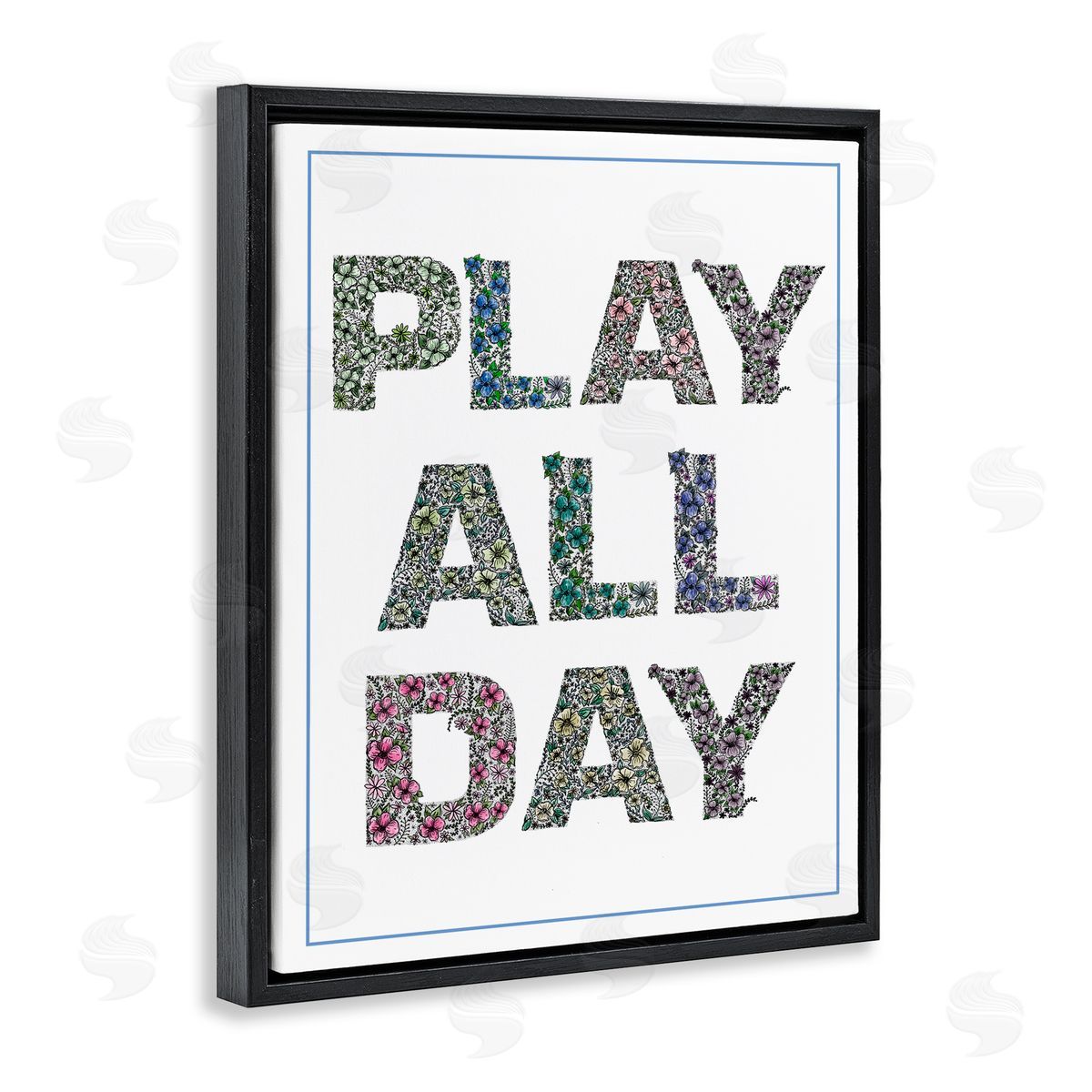 Jennifer Stith Play All Day in Florals Black Floating Frame Canvas Wall Art Print