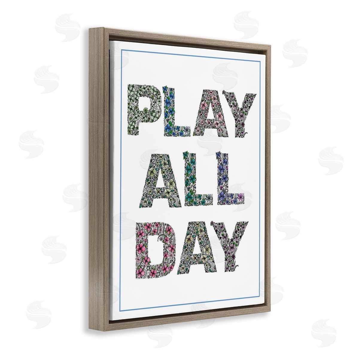 Jennifer Stith Play All Day in Florals Brown Floating Frame Canvas Art Print