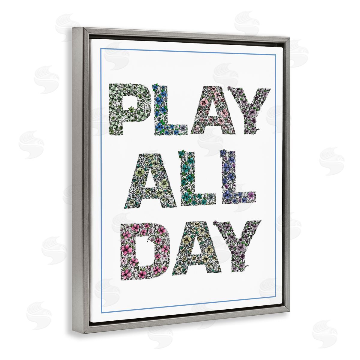 Jennifer Stith Play All Day in Florals Gray Floating Frame Canvas Art Print