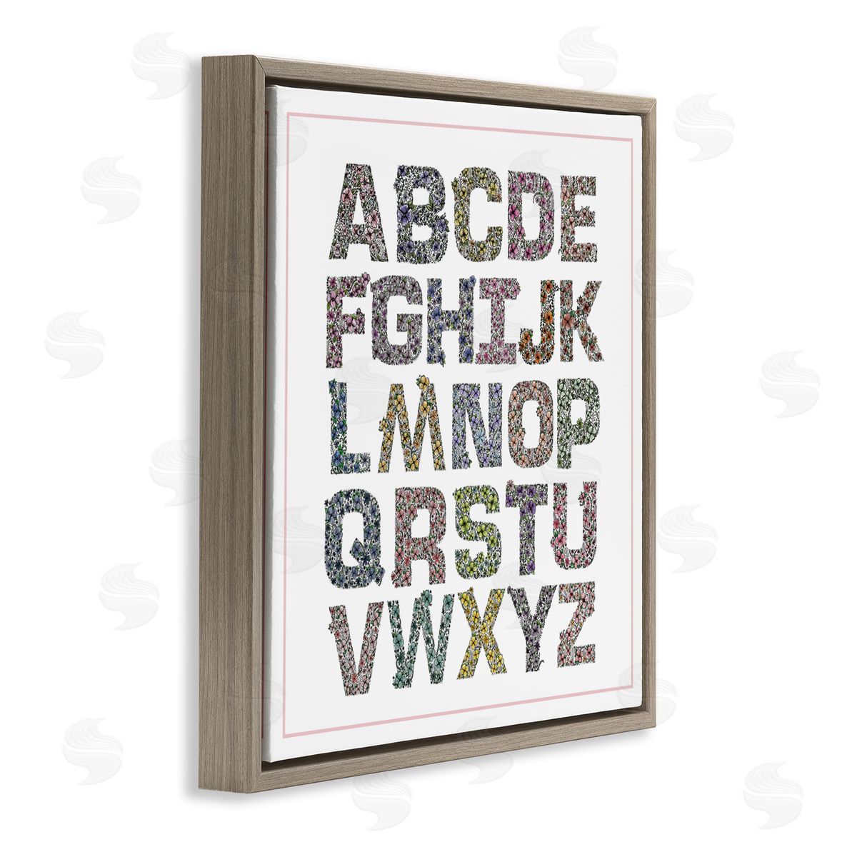 Jennifer Stith Detailed Florals Alphabet Brown Floating Frame Canvas Art Print