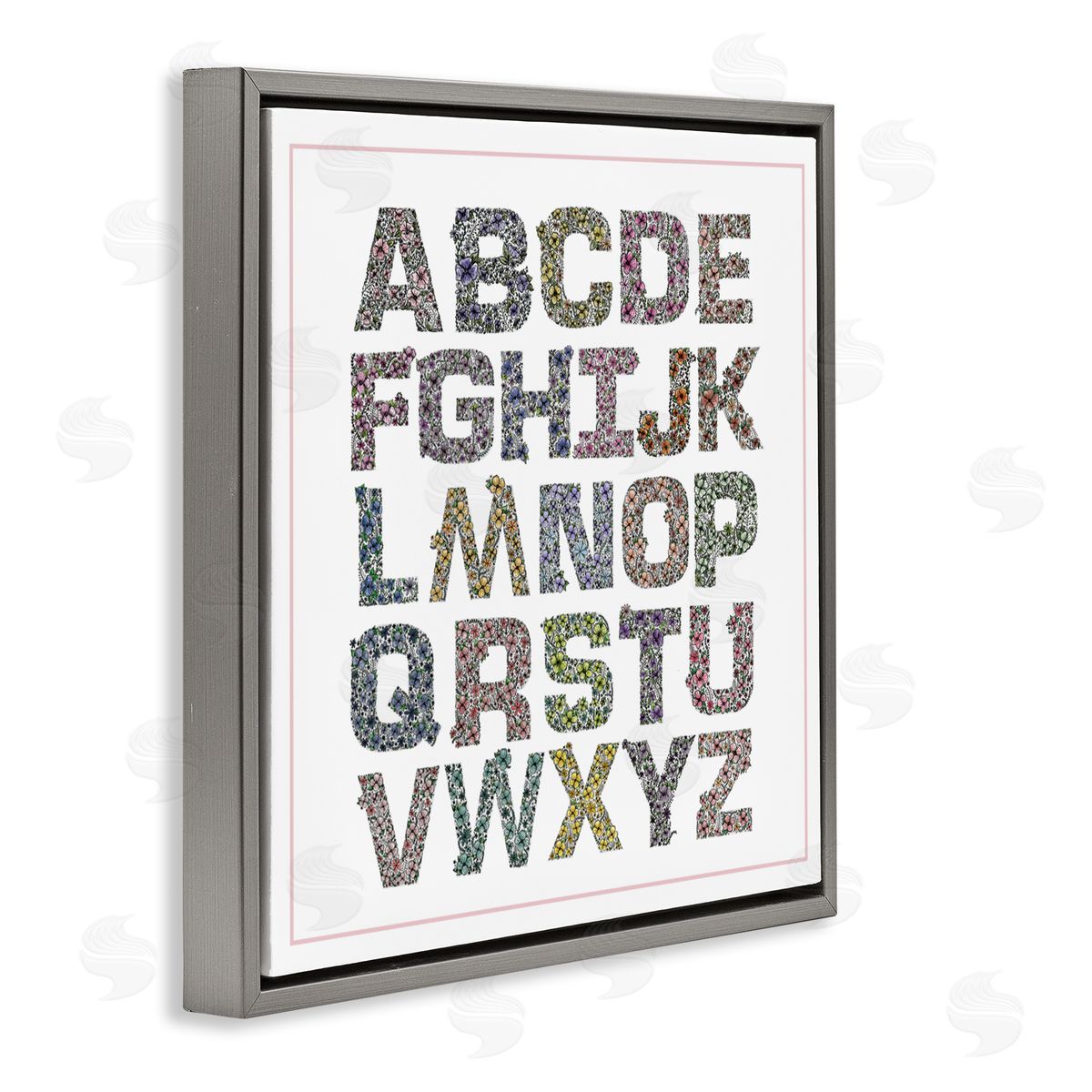 Jennifer Stith Detailed Florals Alphabet Gray Floating Frame Canvas Art Print