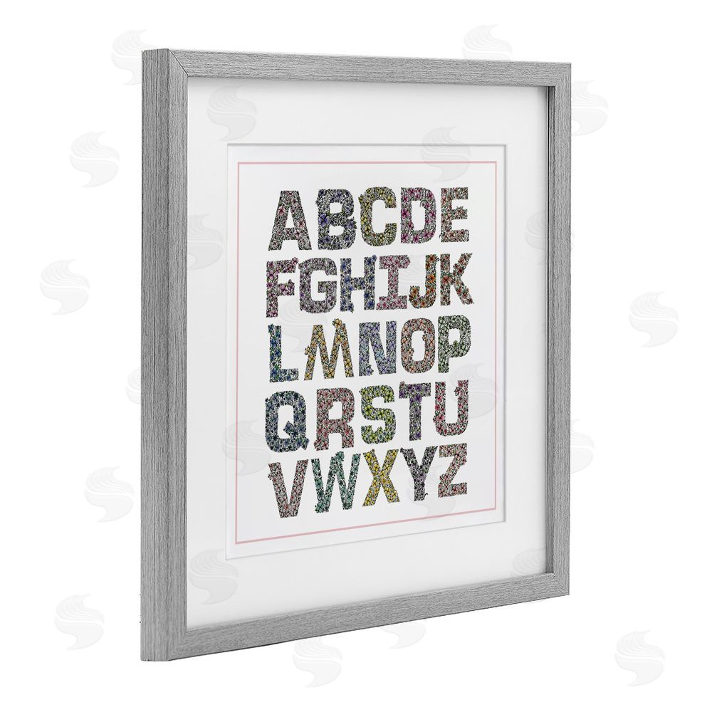 Jennifer Stith Detailed Florals Alphabet Gray Framed Print Under Glass Art