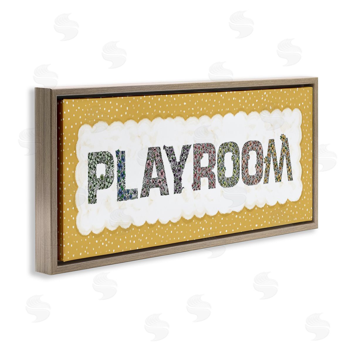 Jennifer Stith Play Room with Yellow Border Brown Floating Frame Canvas Art Print