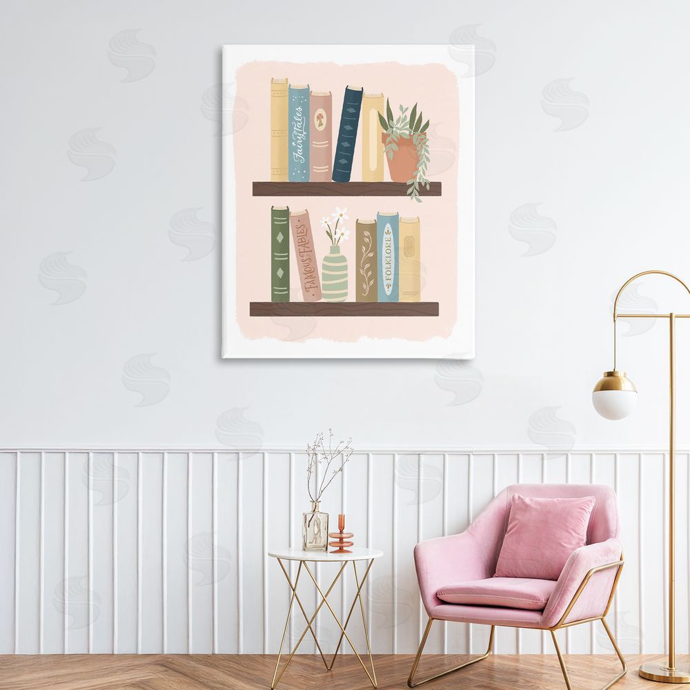 Sandra Picco Minimal Bookshelves with Plant Printed Wall Art in Room