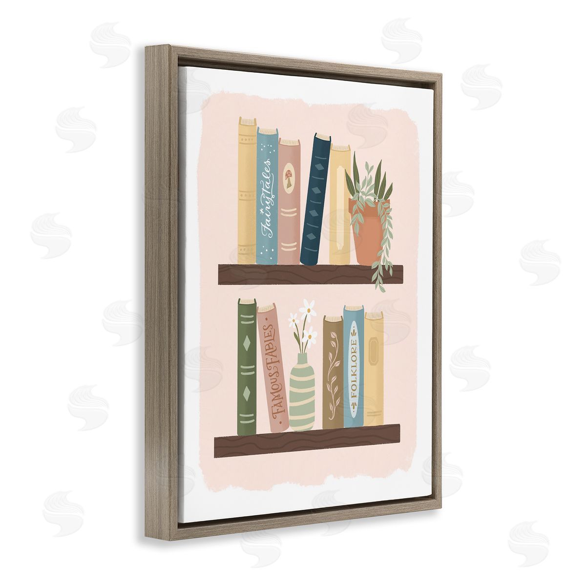 Sandra Picco Minimal Bookshelves with Plant Brown Floating Frame Canvas Art Print