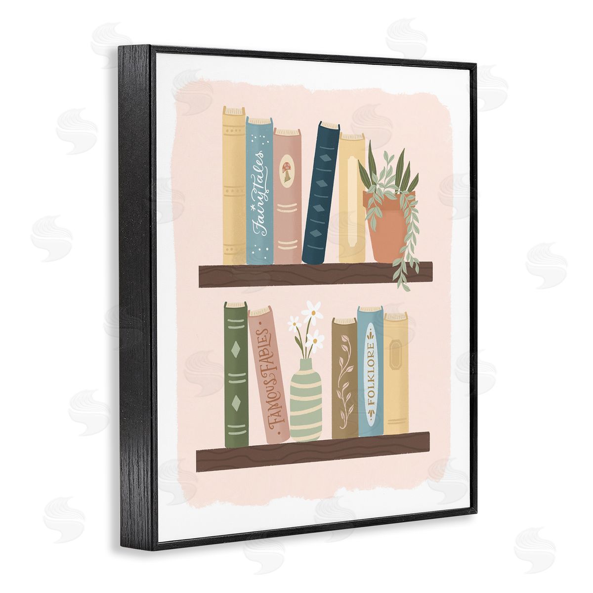 Sandra Picco Minimal Bookshelves with Plant Black Framed Giclee Art Print