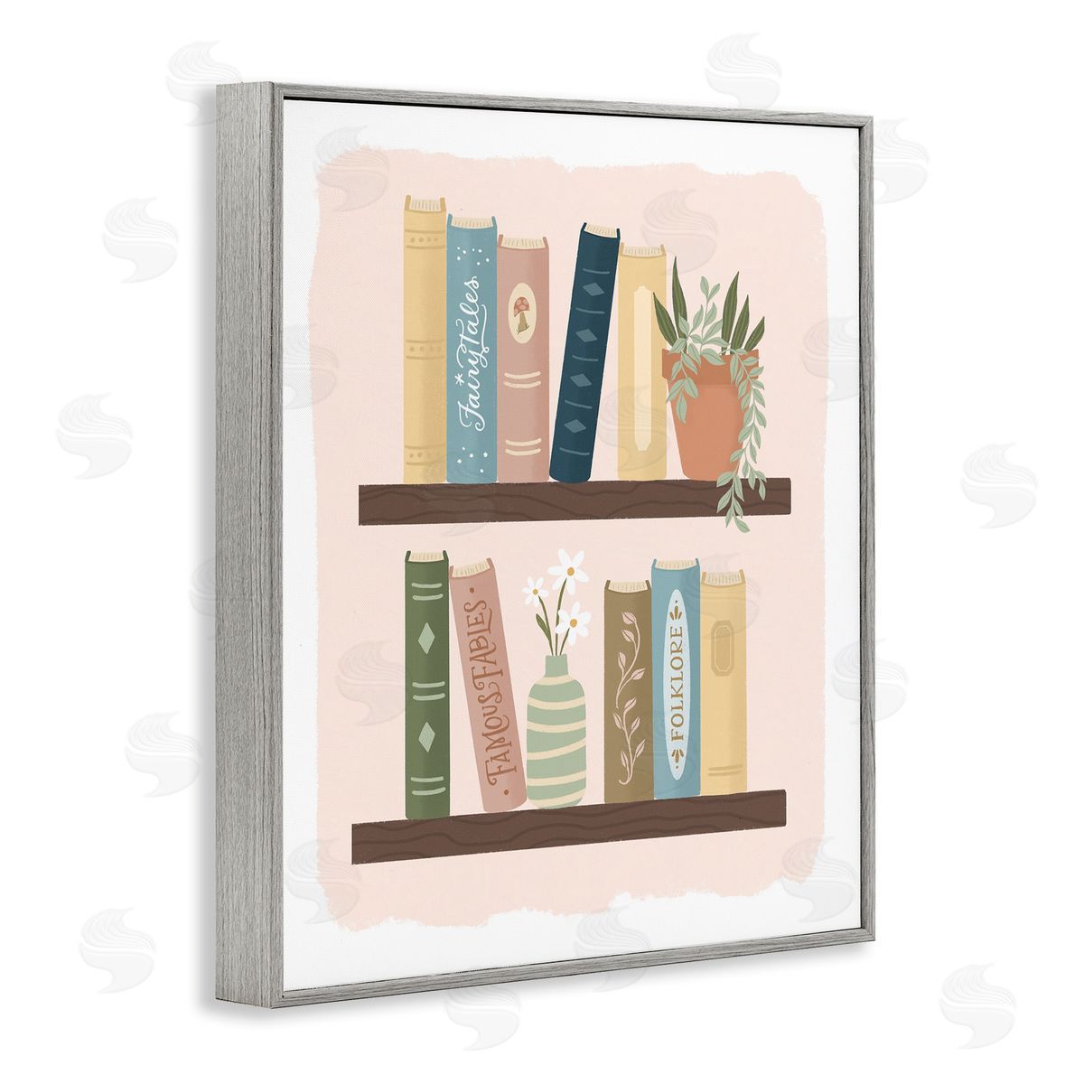 Sandra Picco Minimal Bookshelves with Plant Gray Framed Giclee Art Print