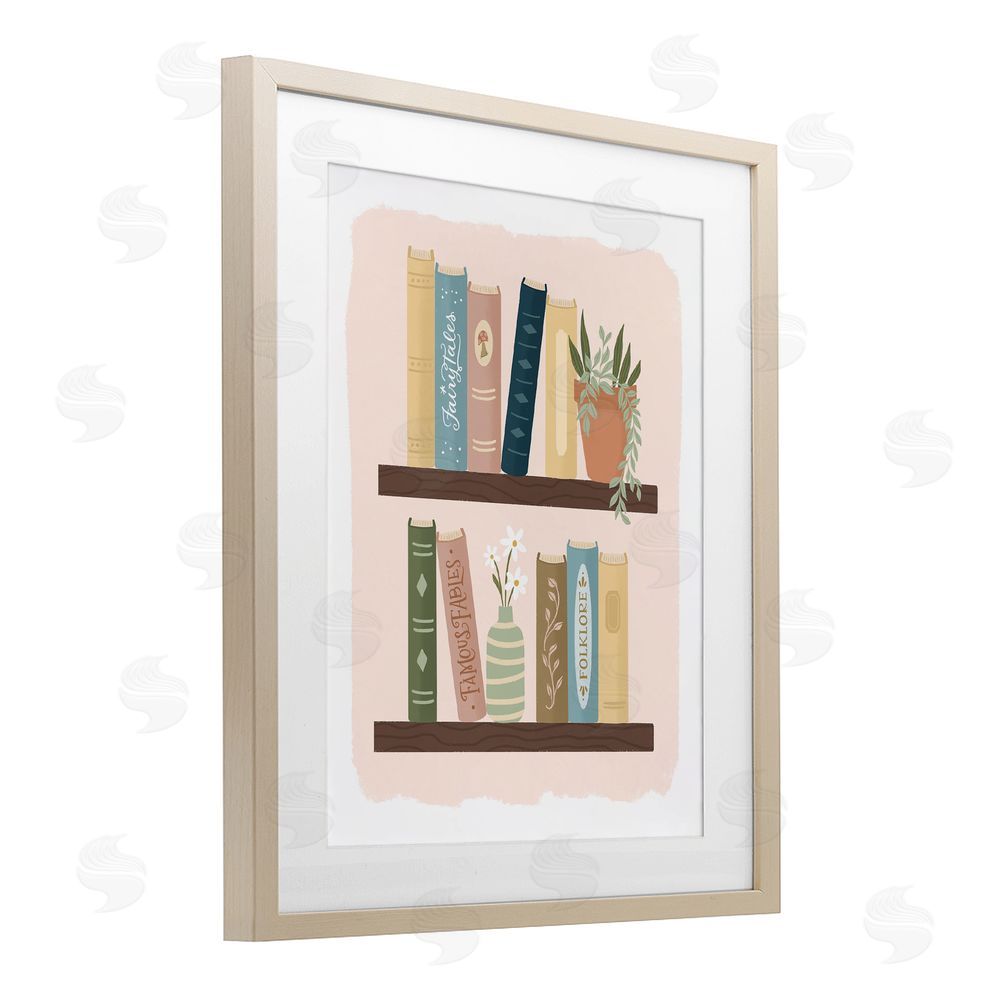 Sandra Picco Minimal Bookshelves with Plant Birch Framed Print Under Glass Art