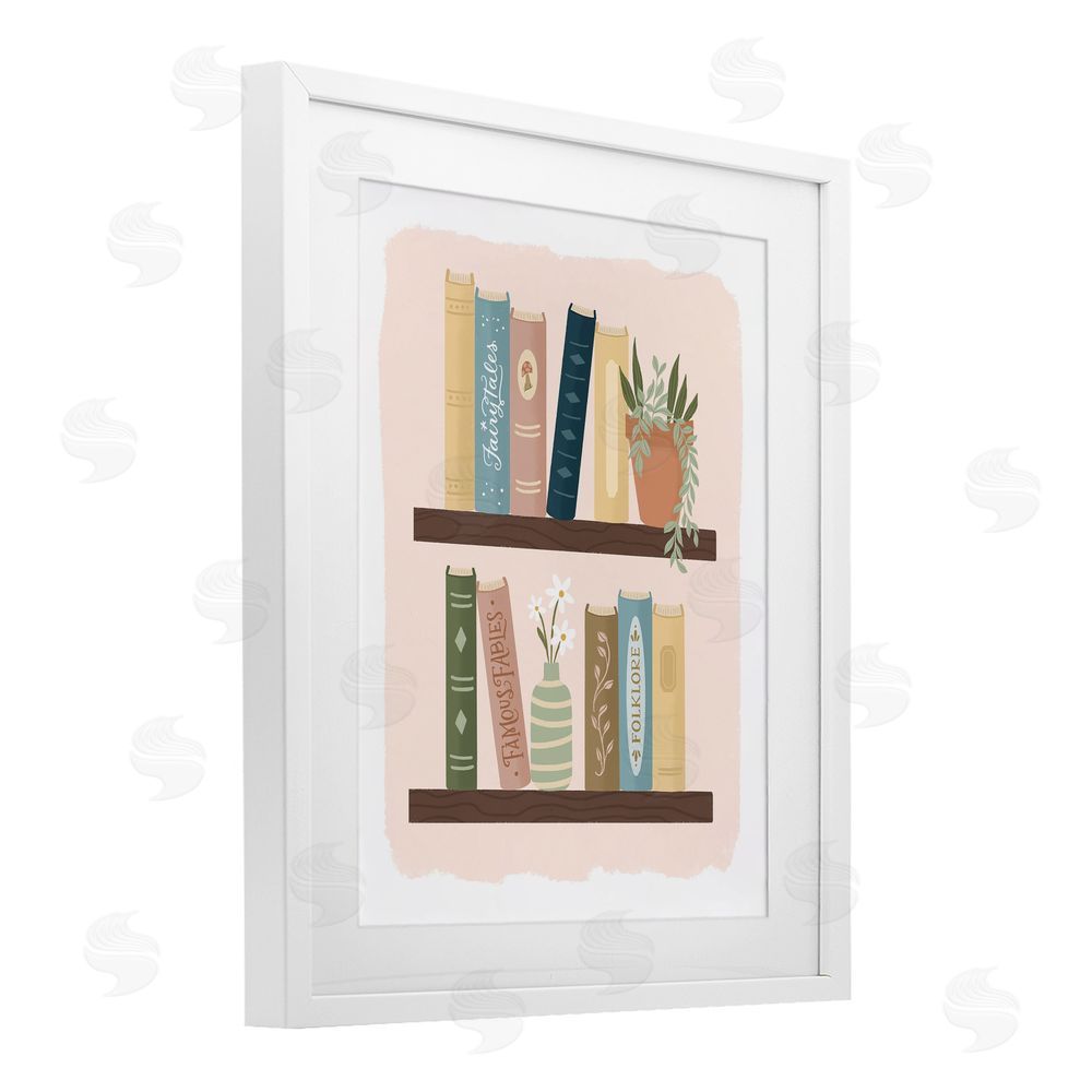 Sandra Picco Minimal Bookshelves with Plant White Framed Print Under Glass Art