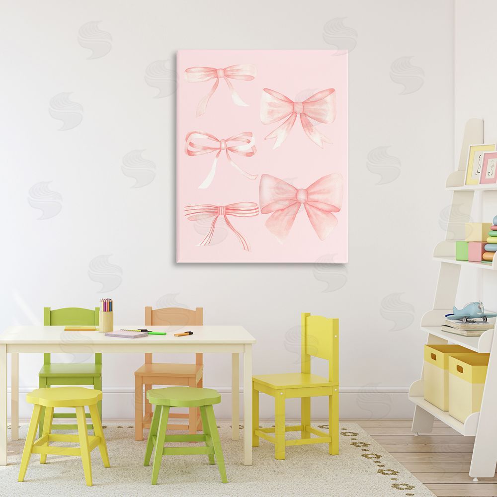 Nina Jacobs Graceful Feminine Pink Ribbons Printed Wall Art in Room