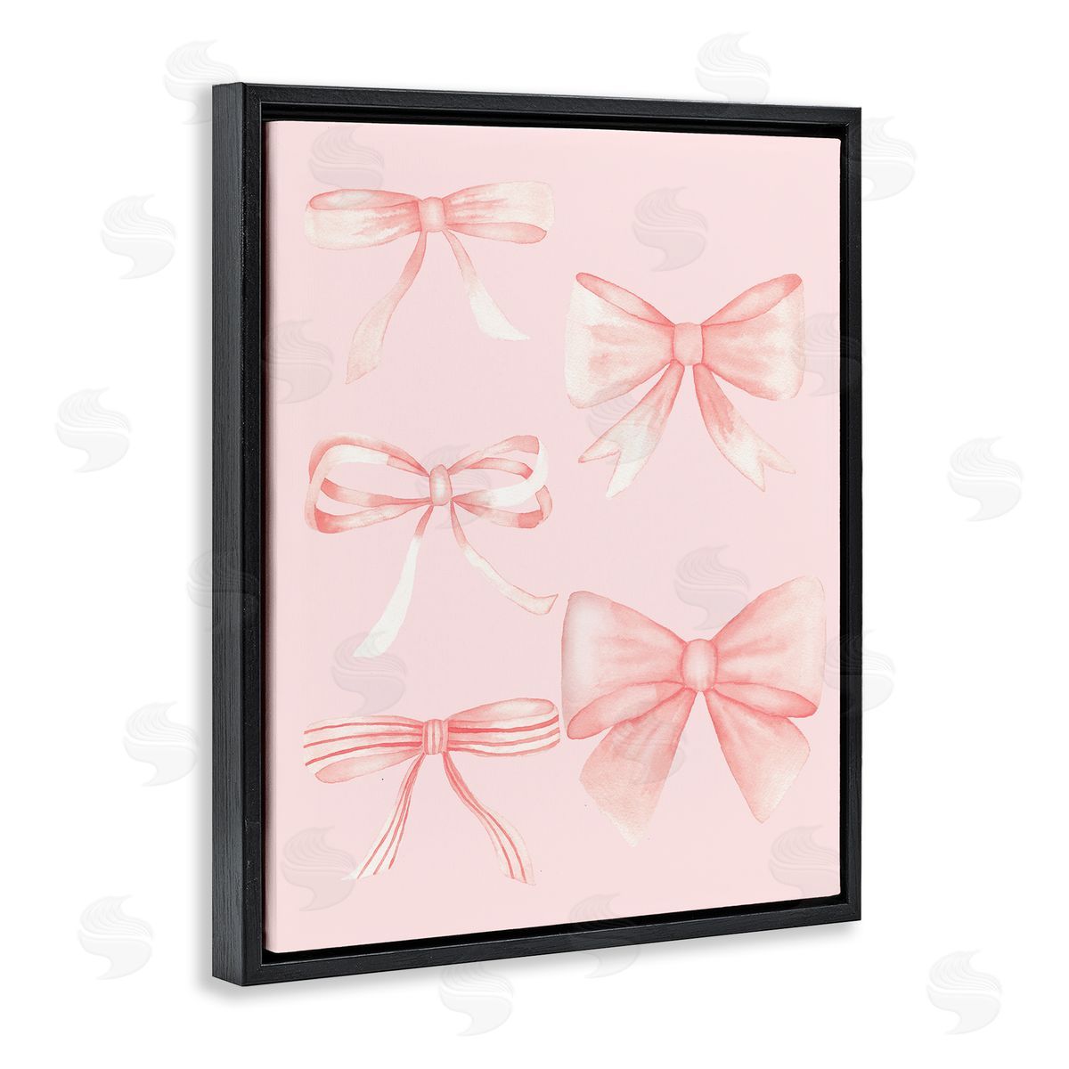 Nina Jacobs Graceful Feminine Pink Ribbons Black Floating Frame Canvas Wall Art Print