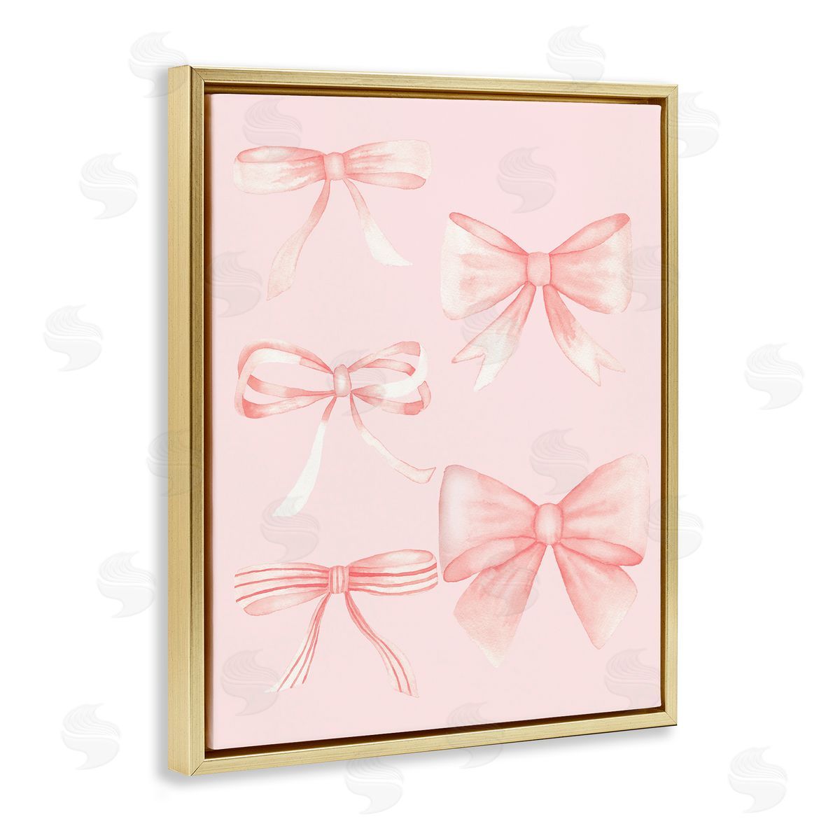 Nina Jacobs Graceful Feminine Pink Ribbons Gold Floating Frame Canvas Art Print