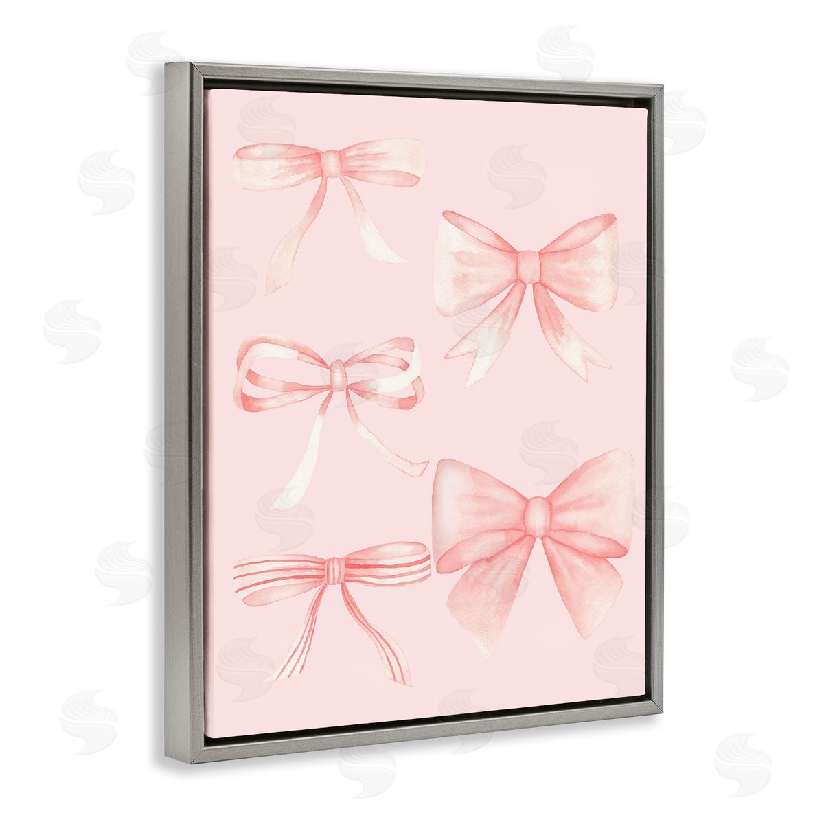 Nina Jacobs Graceful Feminine Pink Ribbons Gray Floating Frame Canvas Art Print