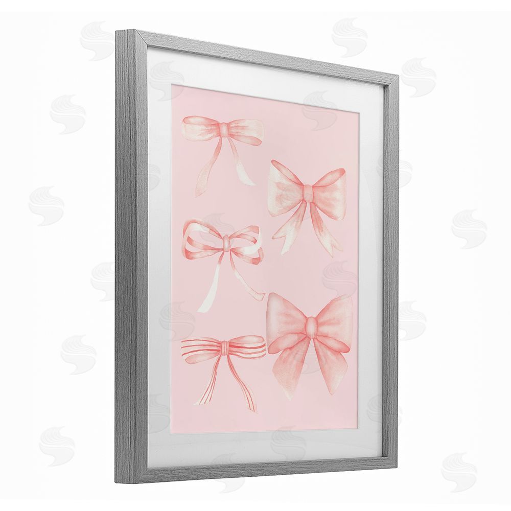Nina Jacobs Graceful Feminine Pink Ribbons Gray Framed Print Under Glass Art
