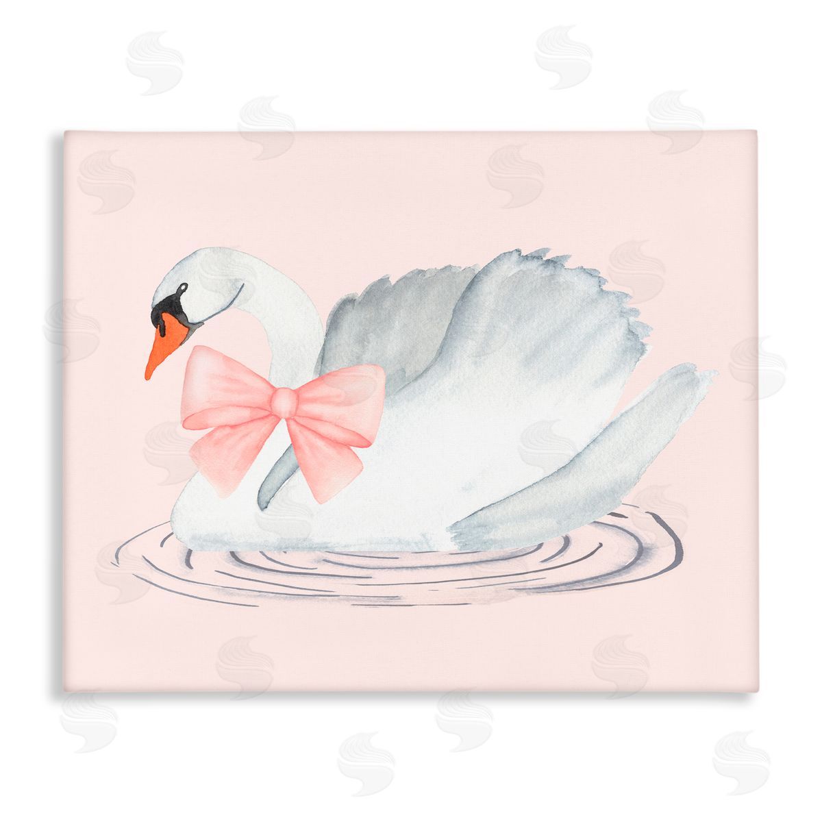 Nina Jacobs White Swan with Pink Ribbon Canvas Wall Art Print