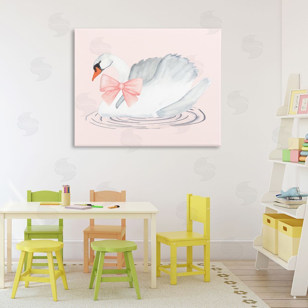 Nina Jacobs White Swan with Pink Ribbon Printed Wall Art in Room