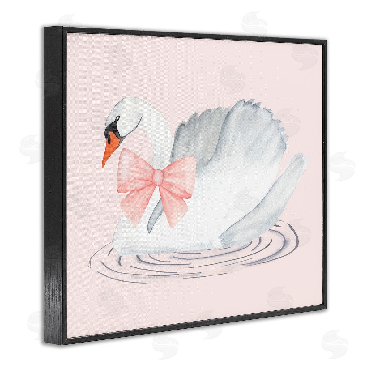 Nina Jacobs White Swan with Pink Ribbon Black Framed Giclee Art Print