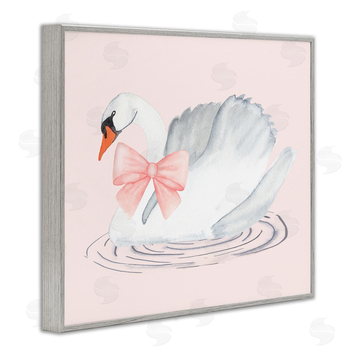Nina Jacobs White Swan with Pink Ribbon Gray Framed Giclee Art Print