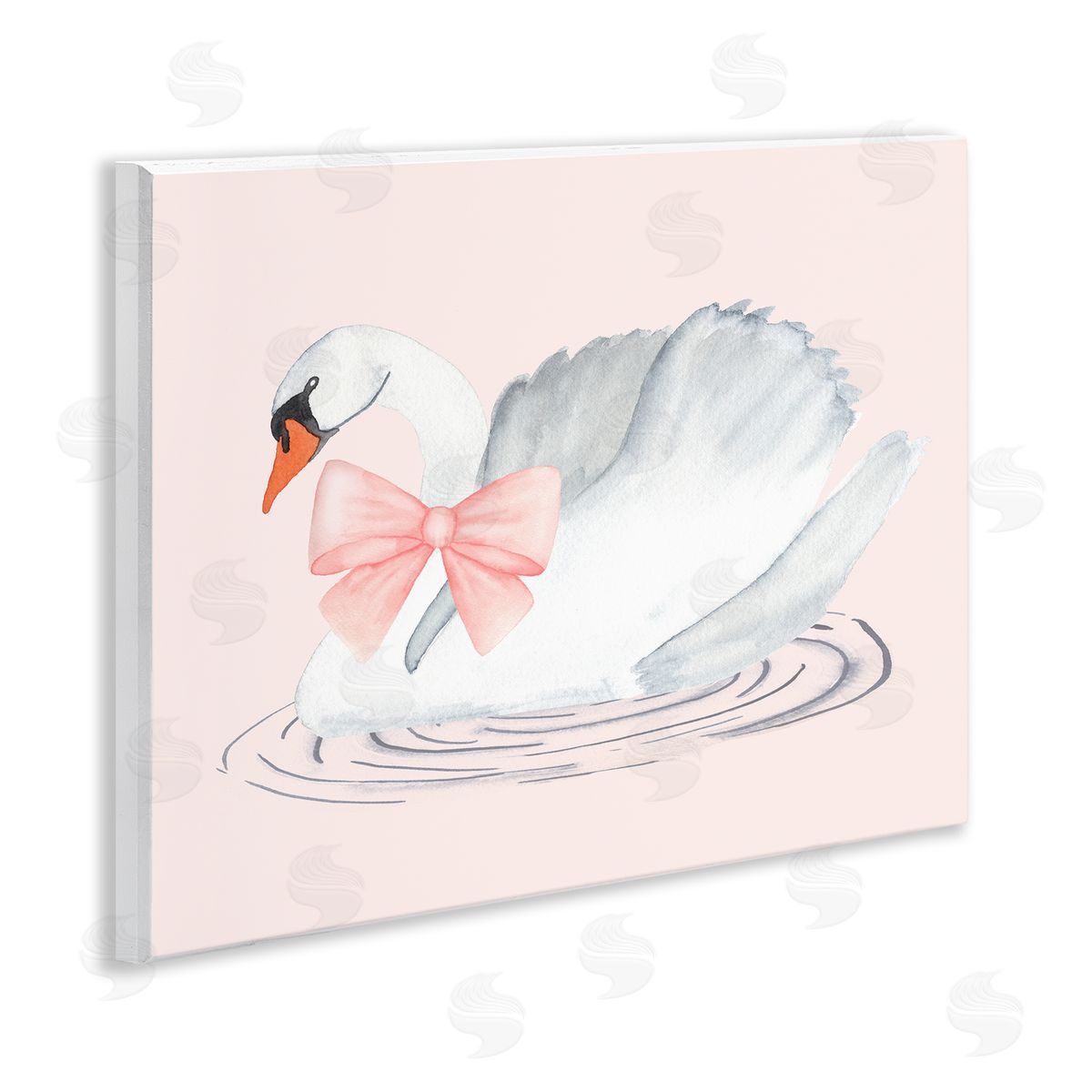 Nina Jacobs White Swan with Pink Ribbon Wall Plaque Art Print