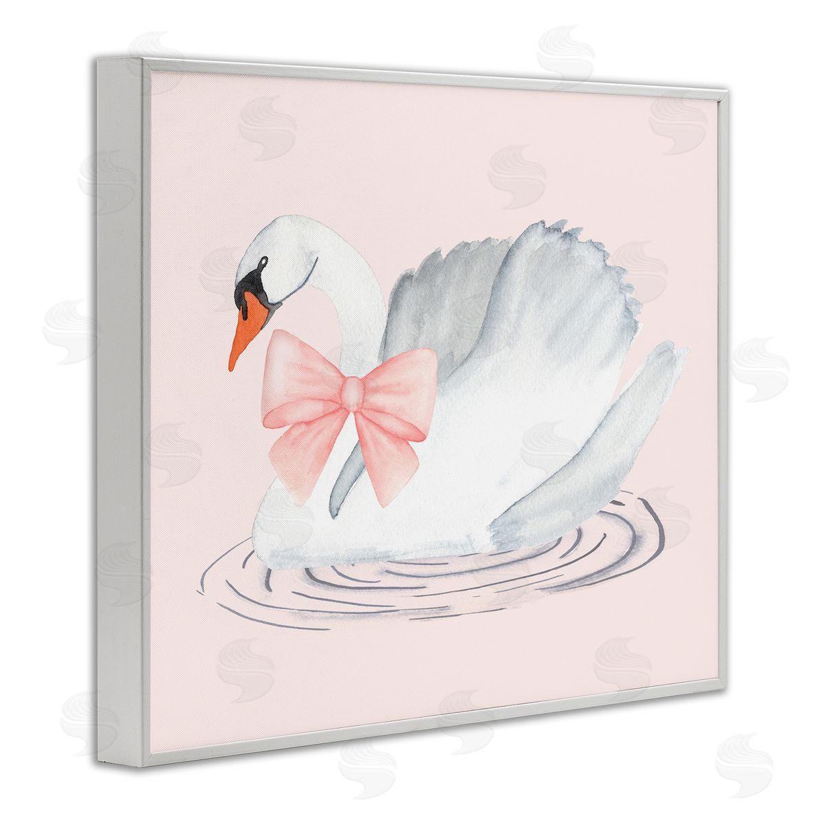 Nina Jacobs White Swan with Pink Ribbon White Frame Giclee Art Print