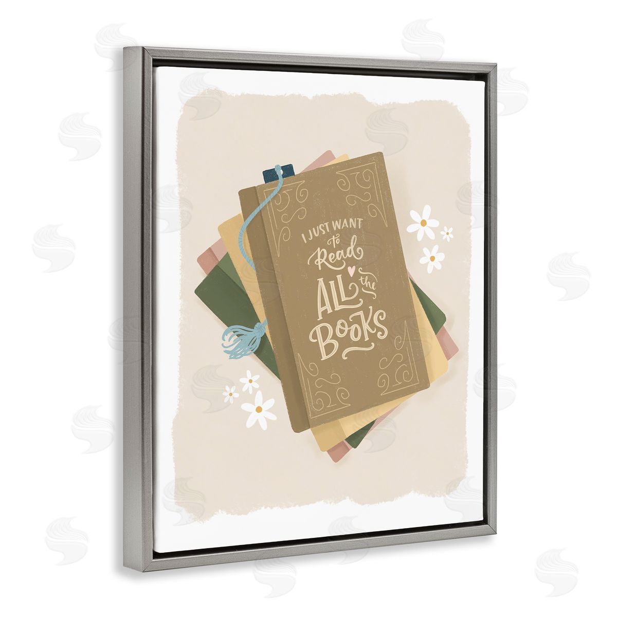 Sandra Picco Want To Read All The Books Gray Floating Frame Canvas Art Print