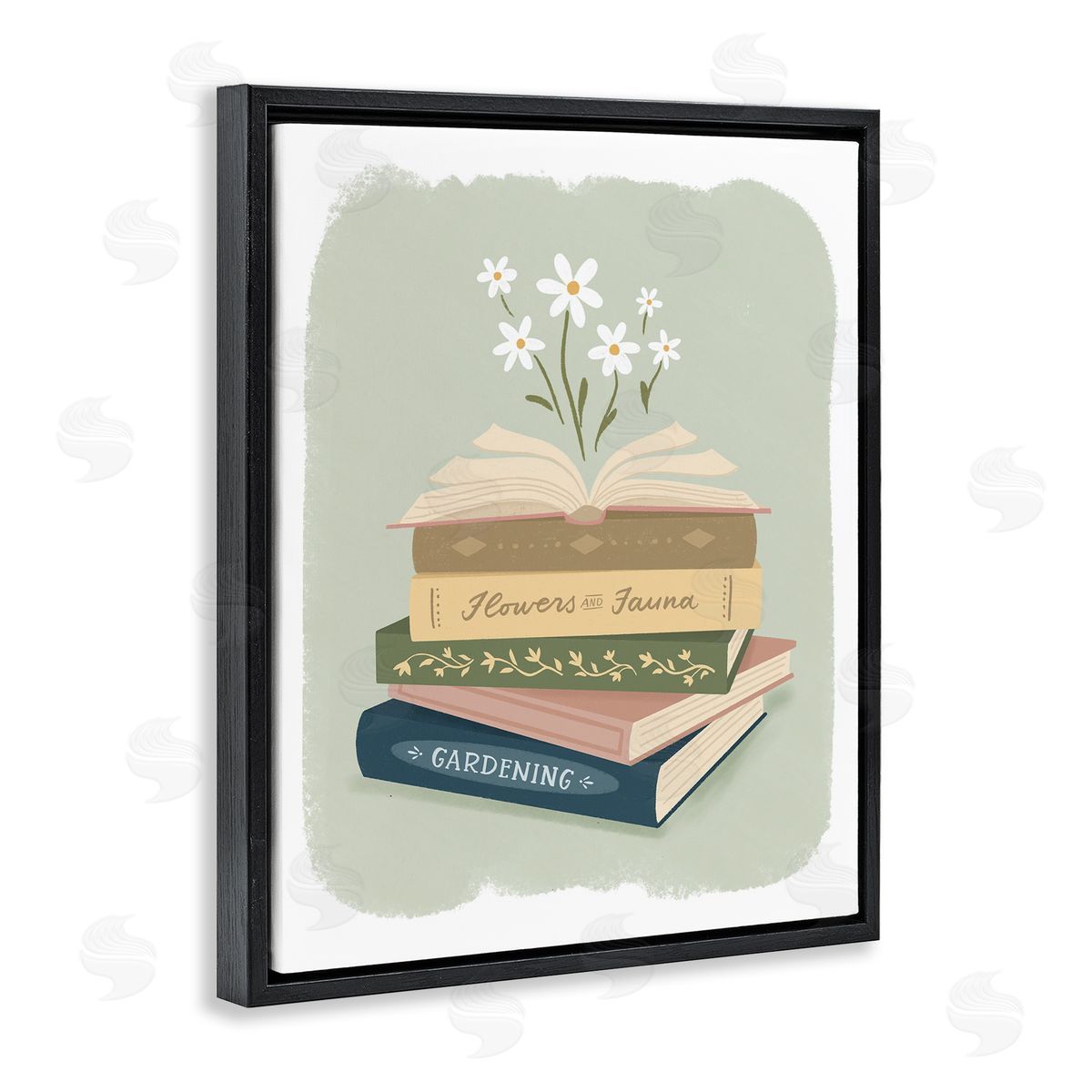 Sandra Picco Open Book Stack Gardening Theme Black Floating Frame Canvas Wall Art Print
