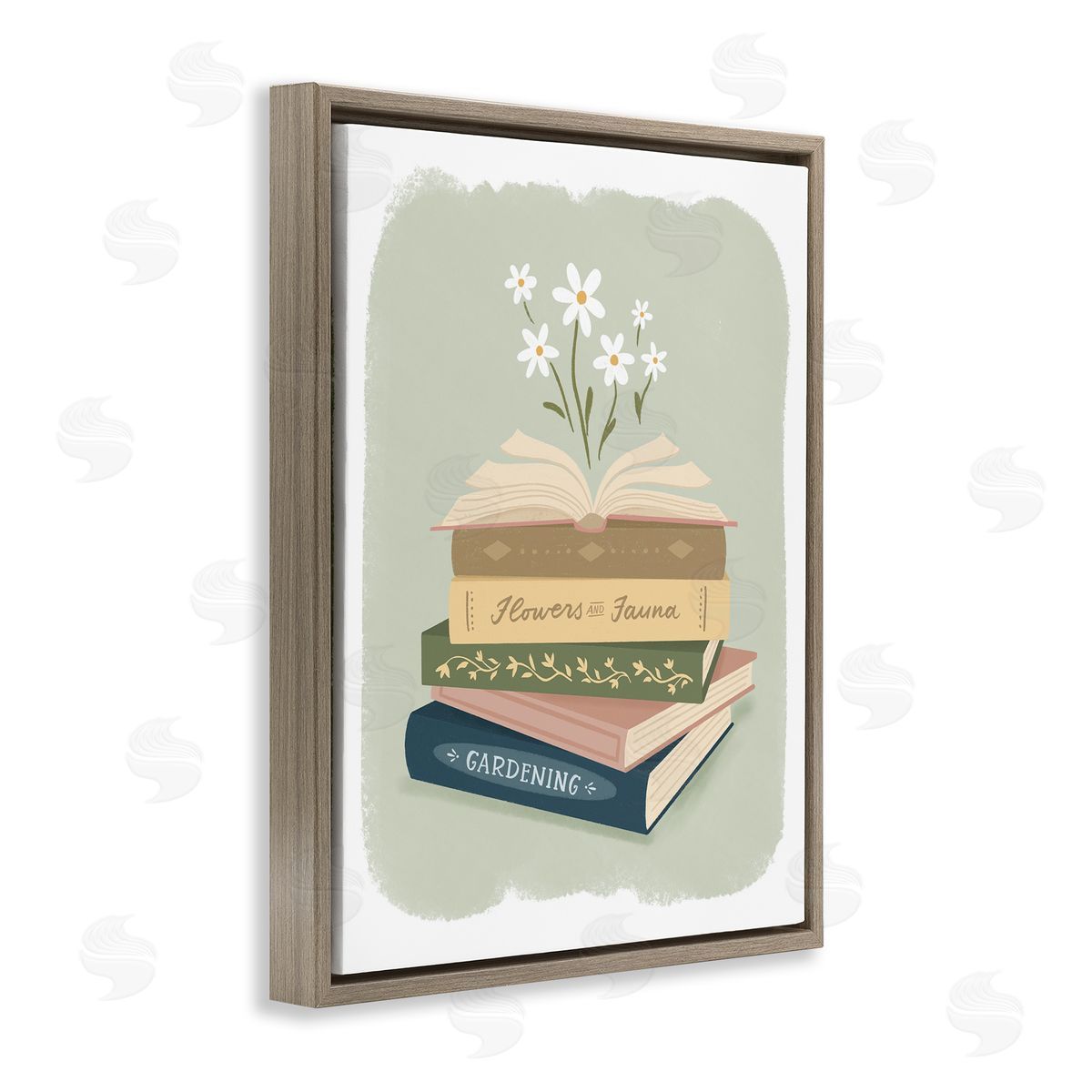 Sandra Picco Open Book Stack Gardening Theme Brown Floating Frame Canvas Art Print