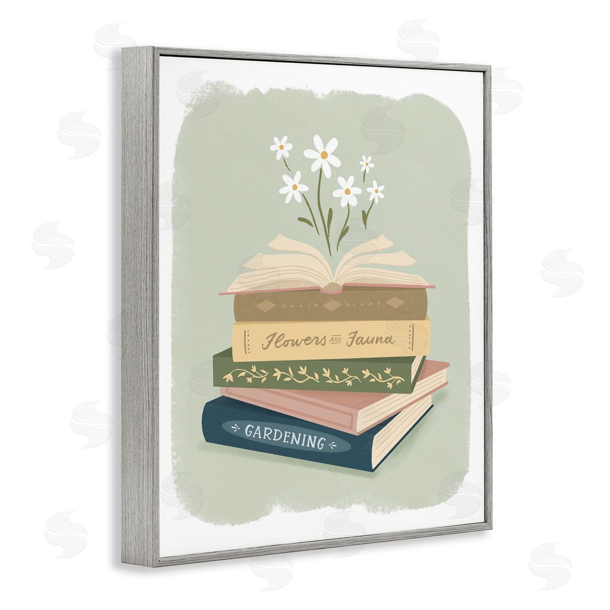 Sandra Picco Open Book Stack Gardening Theme Gray Framed Giclee Art Print