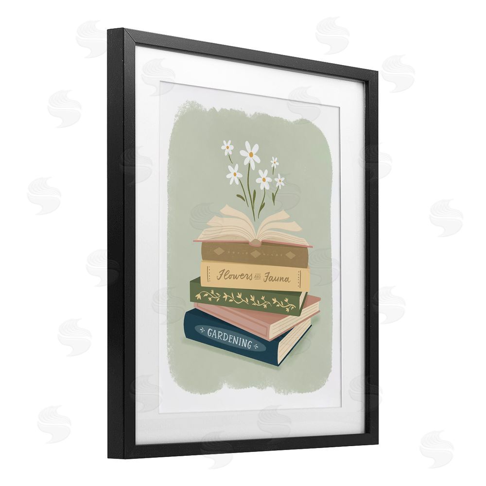 Sandra Picco Open Book Stack Gardening Theme Black Framed Print Under Glass Art