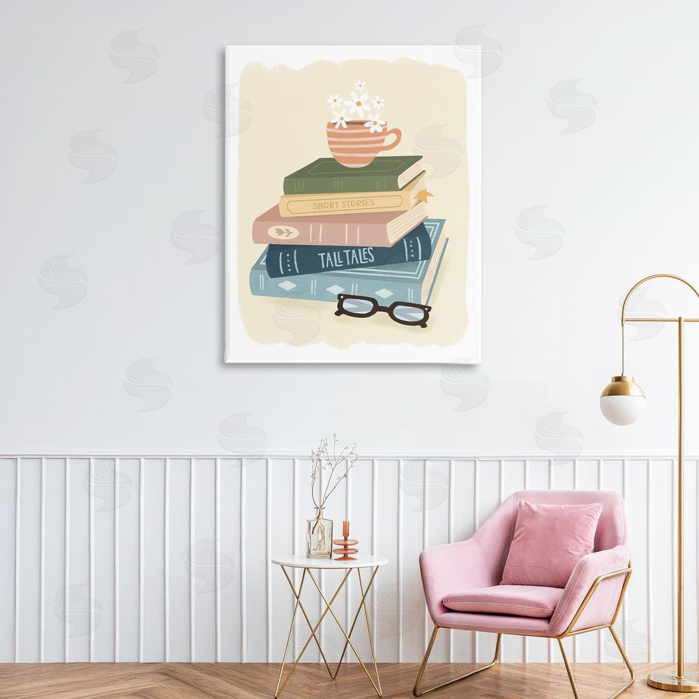 Sandra Picco Minimal Book Stack with Glasses Printed Wall Art in Room