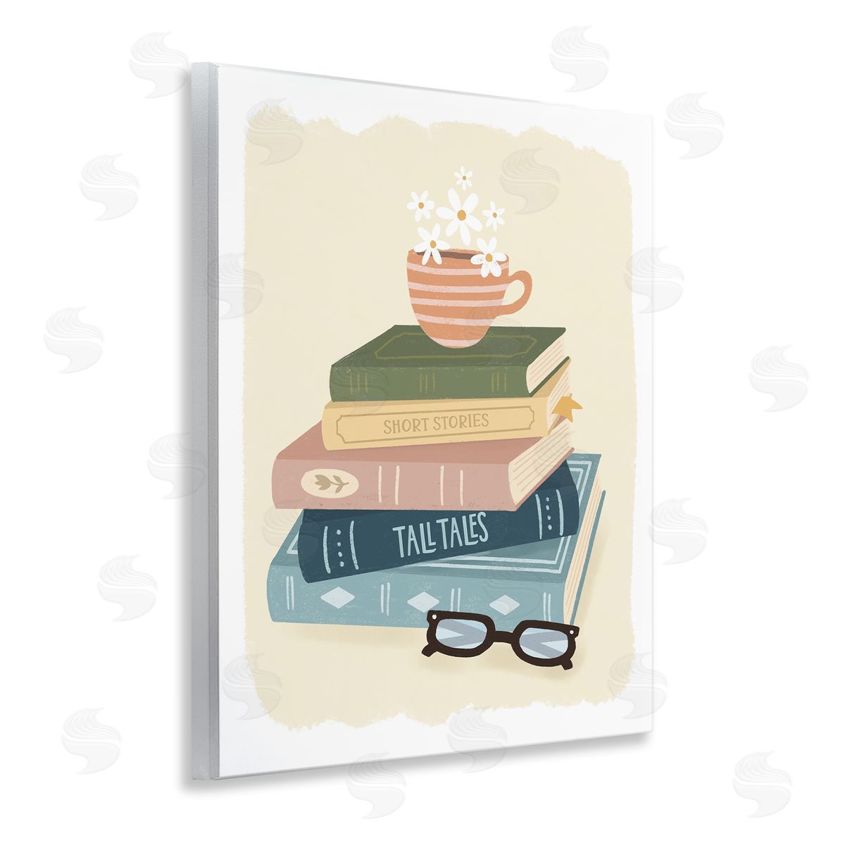 Sandra Picco Minimal Book Stack with Glasses Wall Plaque Art Print