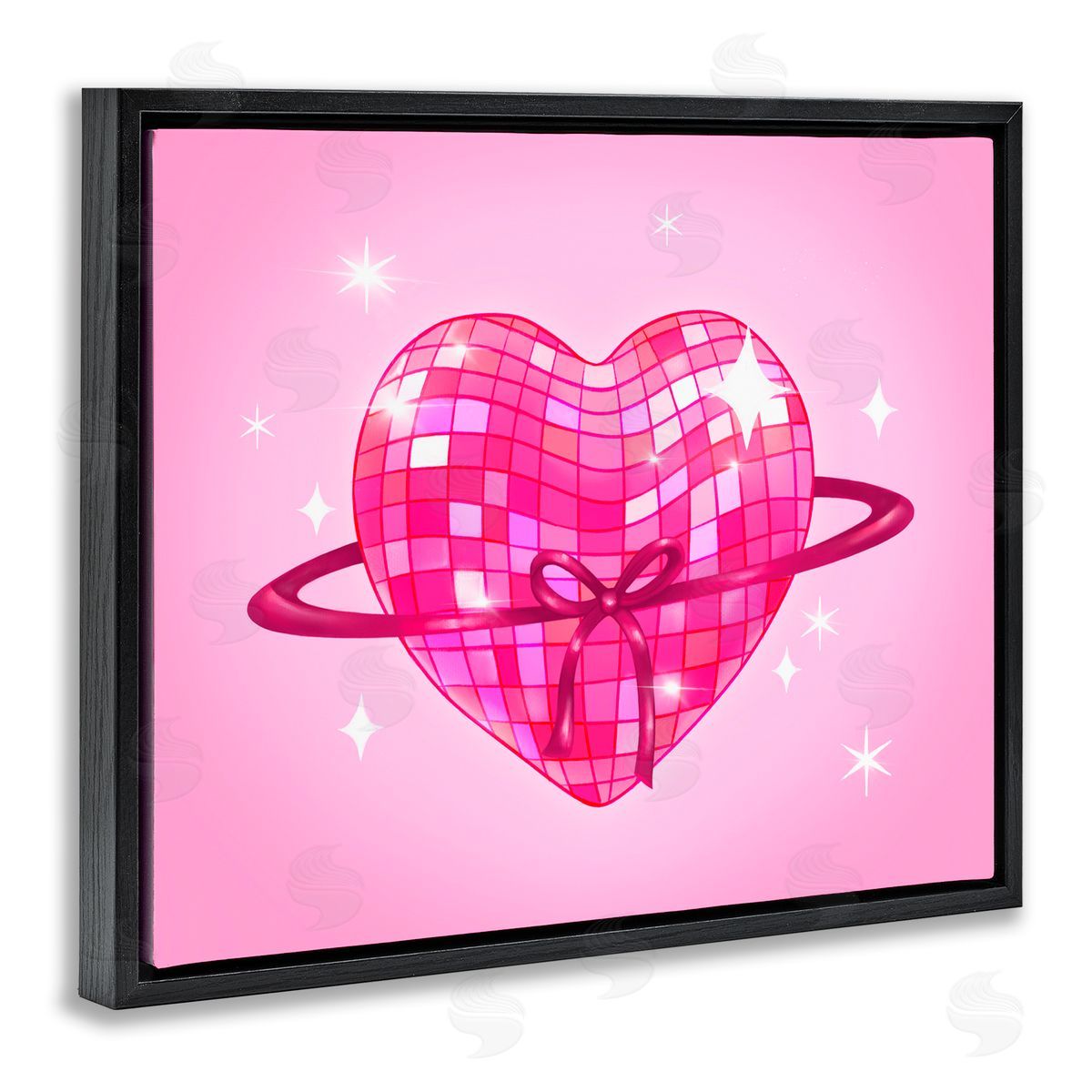 Stephanie Sanchez Disco Heart Planet Rings Black Floating Frame Canvas Wall Art Print