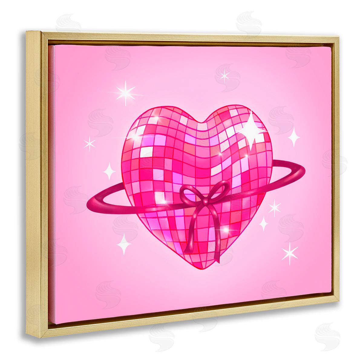 Stephanie Sanchez Disco Heart Planet Rings Gold Floating Frame Canvas Art Print