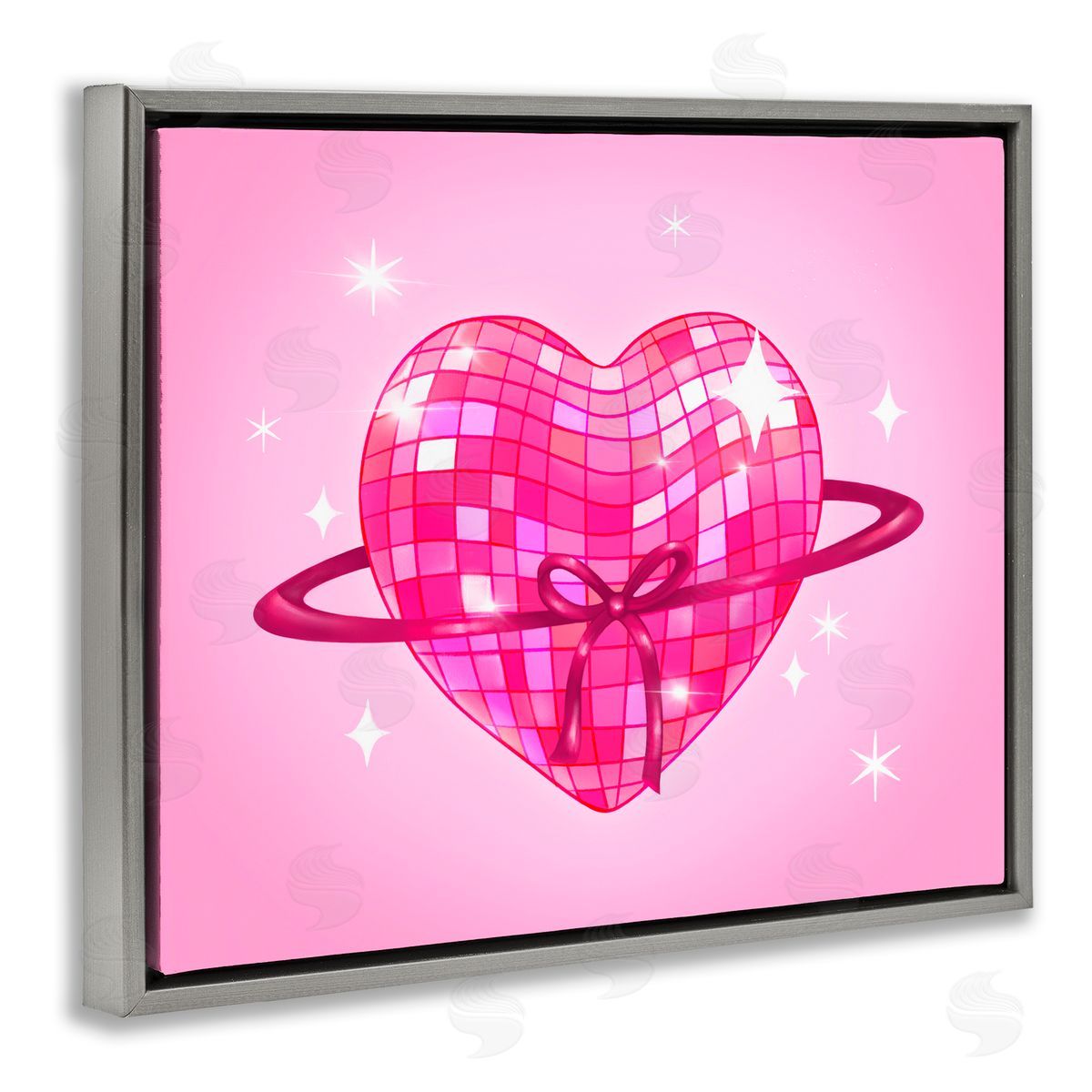 Stephanie Sanchez Disco Heart Planet Rings Gray Floating Frame Canvas Art Print