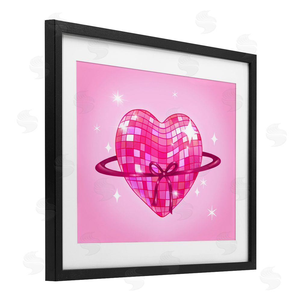 Stephanie Sanchez Disco Heart Planet Rings Black Framed Print Under Glass Art